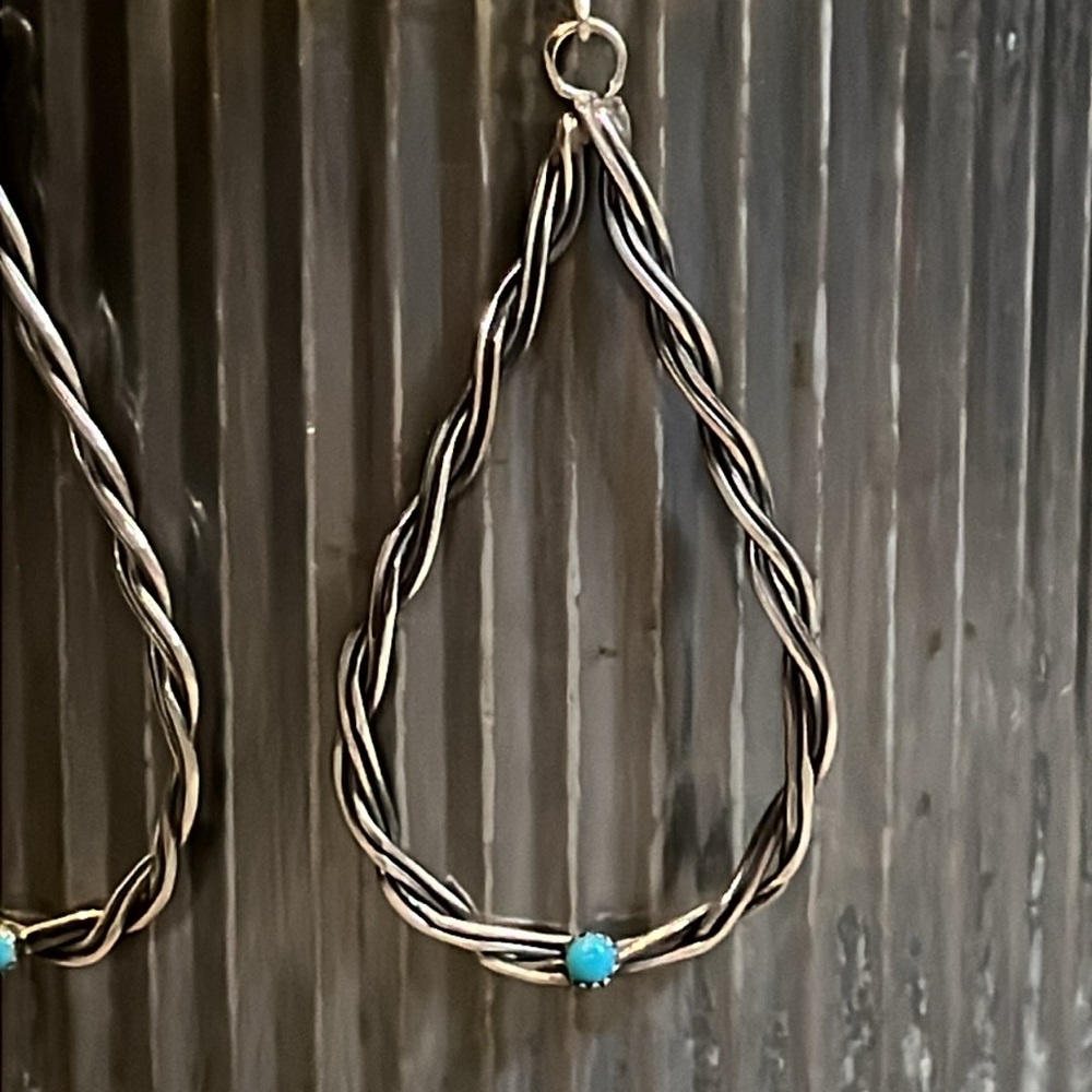 Sterling Silver Rope and Turquoise Earrings